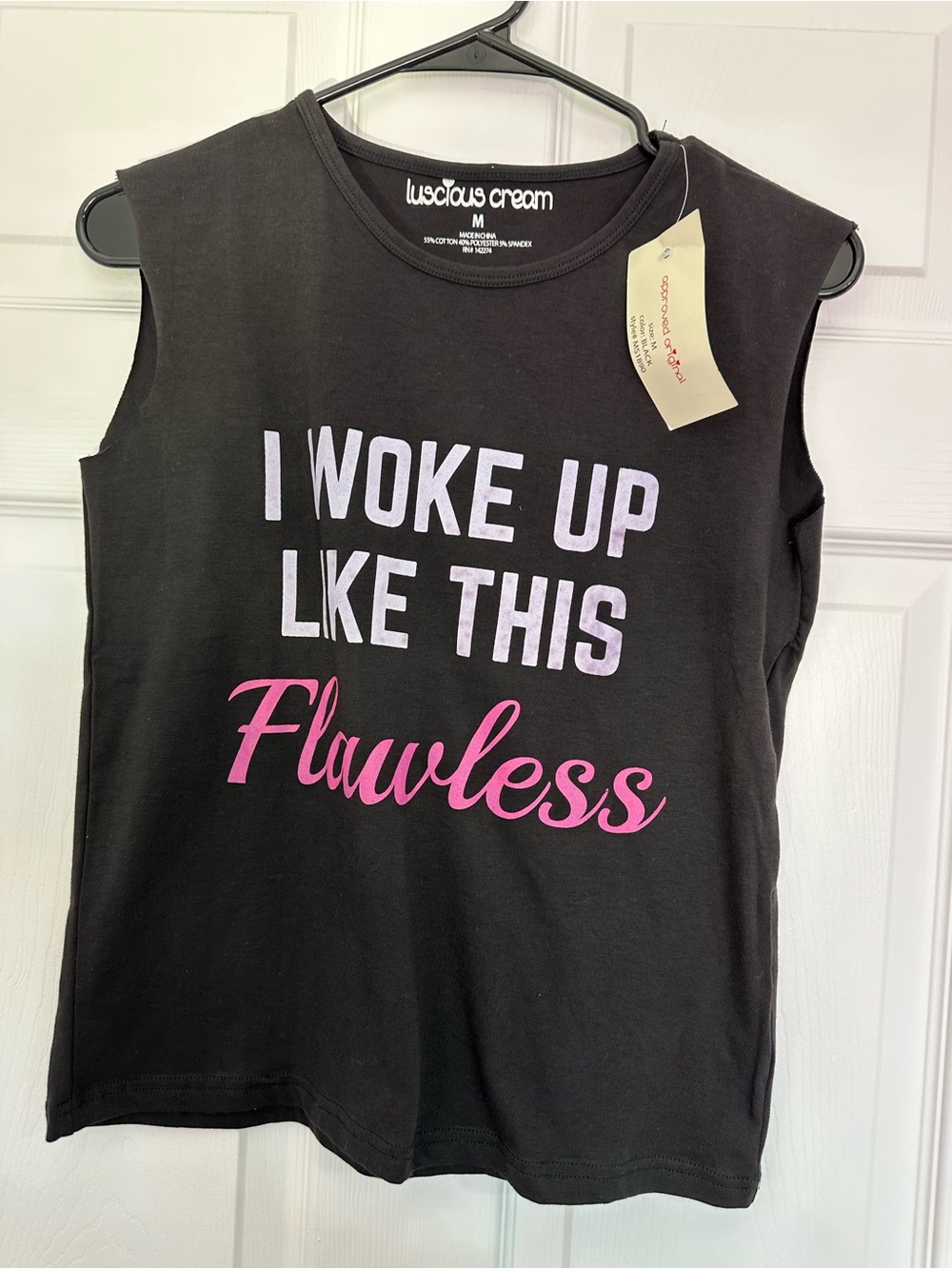 Luscious Cream Black Graphic Tank 'I Woke Up Like This Flawless'